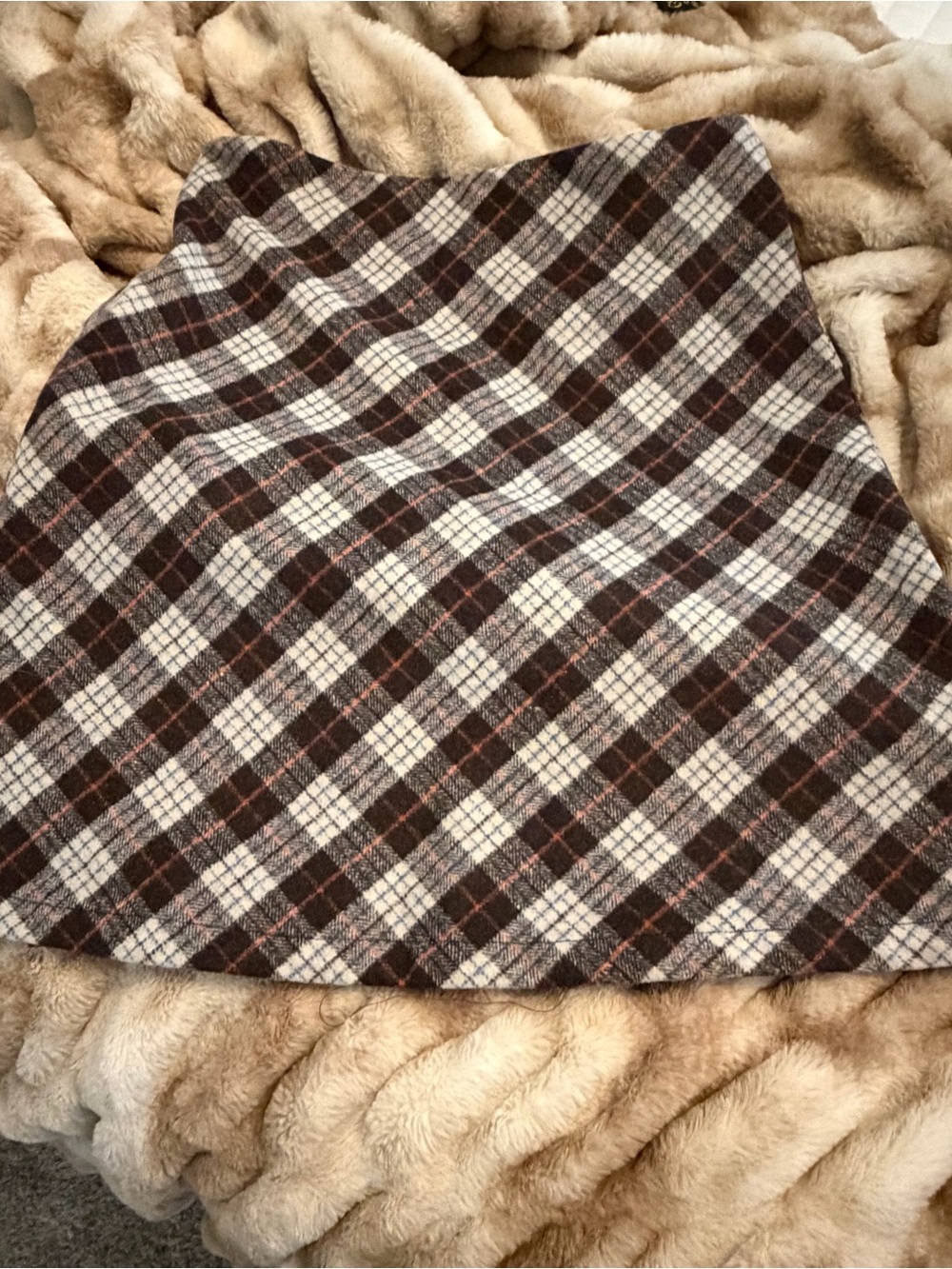 Cider Brown and Cream Plaid A-Line Mini Skirt